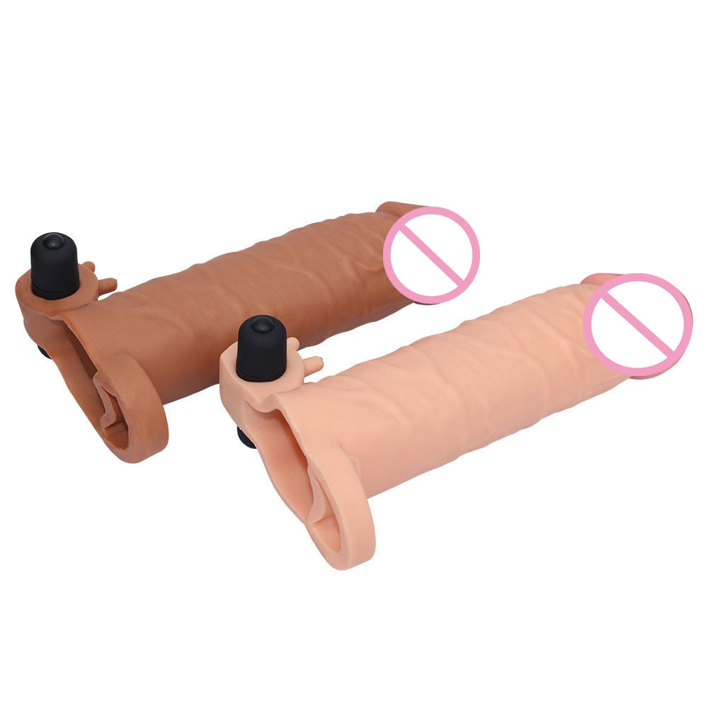 Consolador vibratorio realista TPE, extensor de agrandamiento, condón con bala vibradora, funda para pene, juguete sexual para adultos para hombre