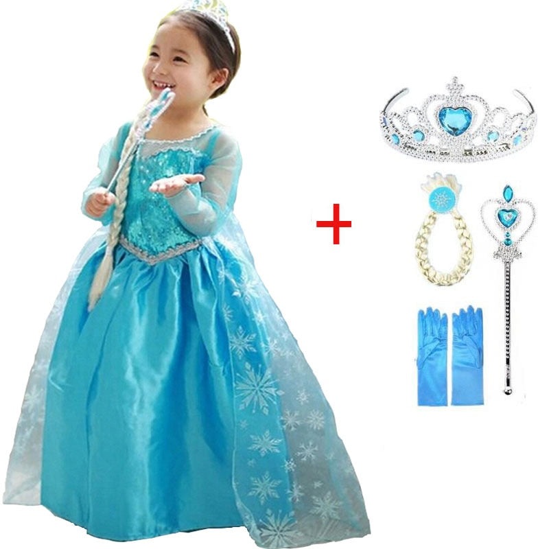 Robe reine des neiges Elsa pour petites filles, tenue Cosplay, Costume princesse Anna, vêtements d'halloween et de noël pour enfants