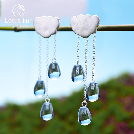 Lotus Fun – boucles d'oreilles en argent Sterling 925 véritable, pierres précieuses en cristal naturel, bijoux fins, nuage ethnique, longues pampilles, pour femmes, Brincos