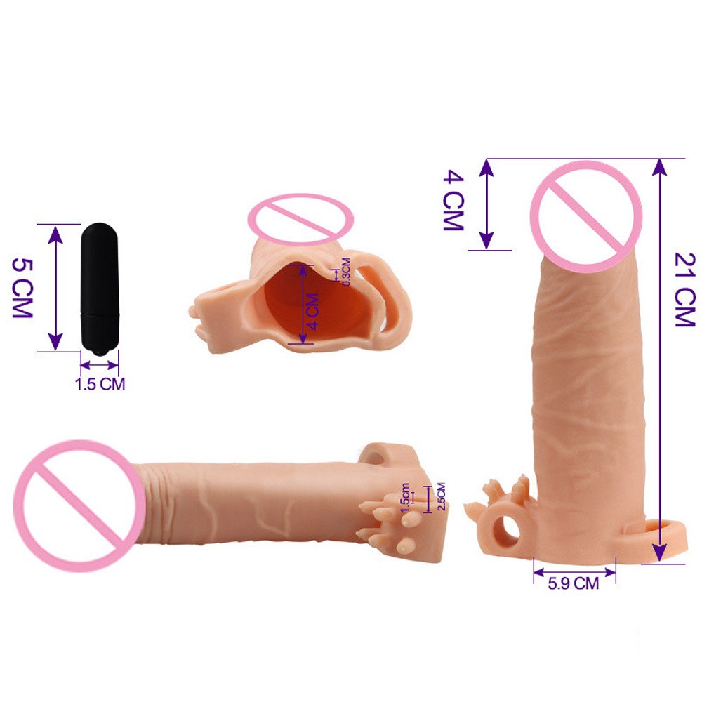 Consolador vibratorio realista TPE, extensor de agrandamiento, condón con bala vibradora, funda para pene, juguete sexual para adultos para hombre