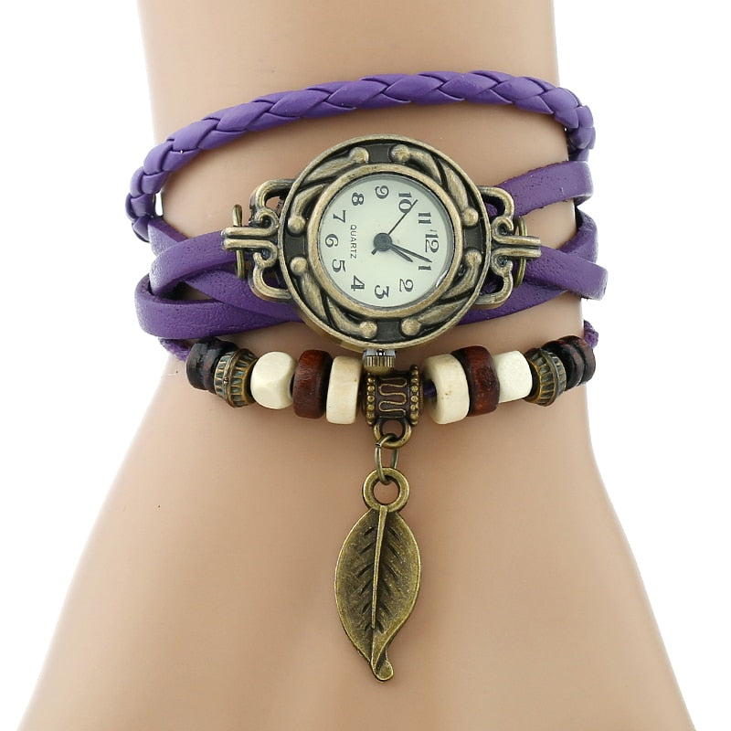 Gnova Platinum clásico reloj de pulsera de cuero genuino para mujer reloj Vintage reloj de pulsera de hoja de moda coreana regalo para niñas