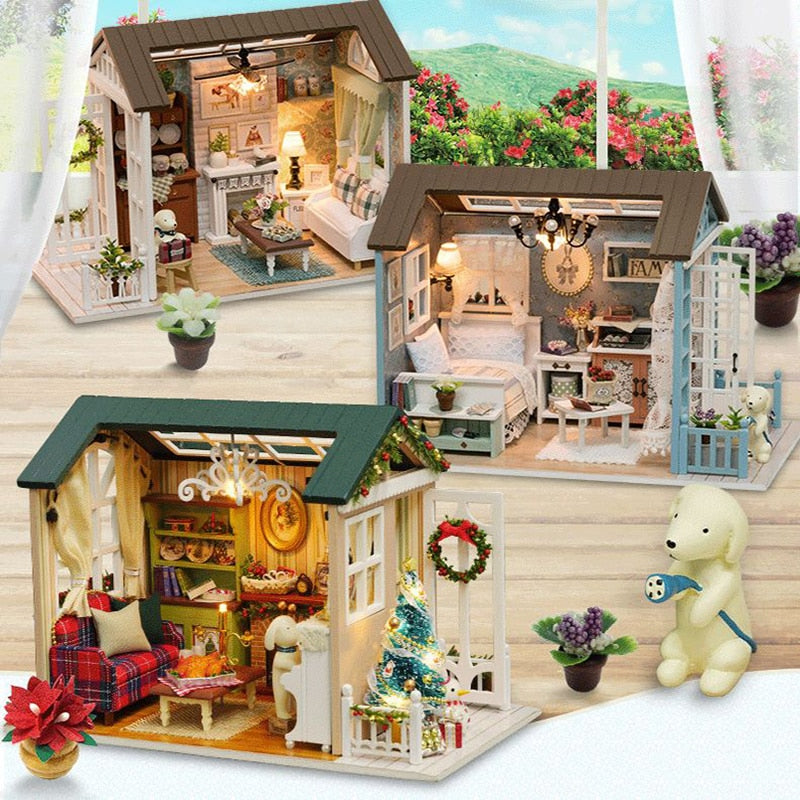 Año nuevo regalos de Navidad casa de muñecas DIY casa de muñecas en miniatura muebles de juguete CasaDolls casas juguetes para niños regalos de cumpleaños Z007