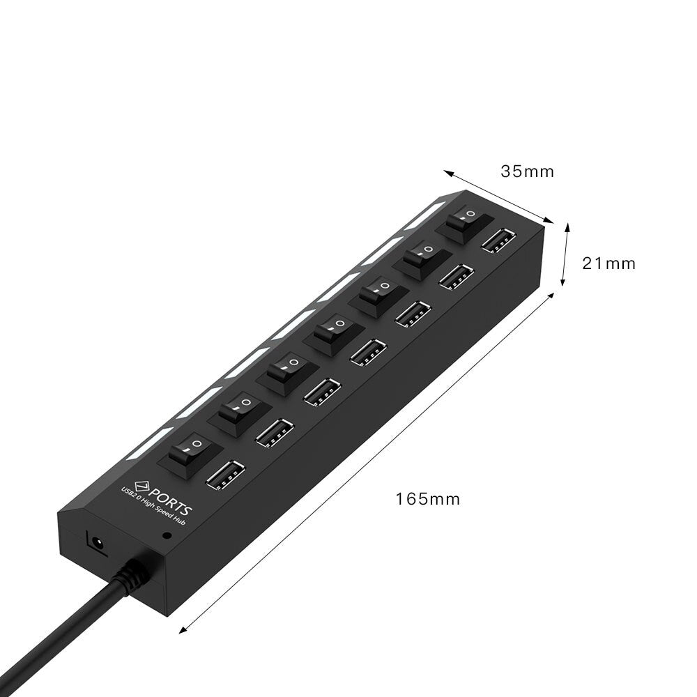 Répartiteur Micro USB Hub 2.0 à 7 ports, pour tablette, ordinateur portable, Notebook, haute vitesse 480Mbps, Hub USB 2.0 LED avec interrupteur marche/arrêt