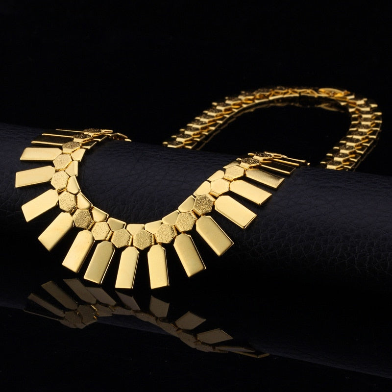 U7 Hyperbole Gold Color Earring Necklace 2pcs/set Women Geometry Charms Luxury Fashion Ethiopian African Dubai Costume Jewelry