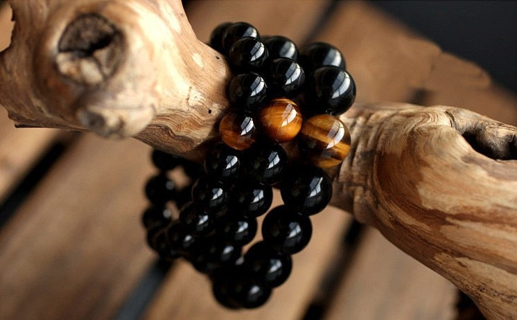 Natural Black Onyx with Tiger eye Stone Beads Men Jewelry Bracelet 12 Constellation Leo Lovers Energy Balance Bracelet