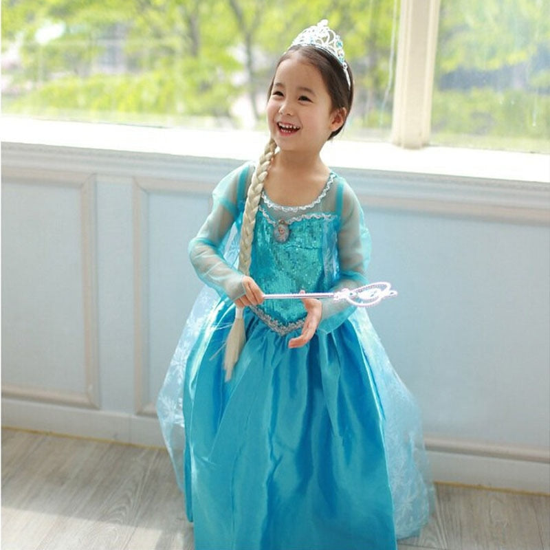 Snow Queen Elsa Dress Baby Girls Cosplay Dress Costume Princess Anna Dress Kids Clothes Halloween Christmas Dress for Child Full