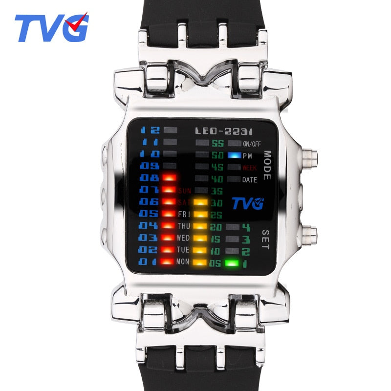 Relojes TVG de marca de lujo para hombre, reloj Digital LED con correa de goma a la moda, relojes militares deportivos impermeables para hombre, relojes masculinos