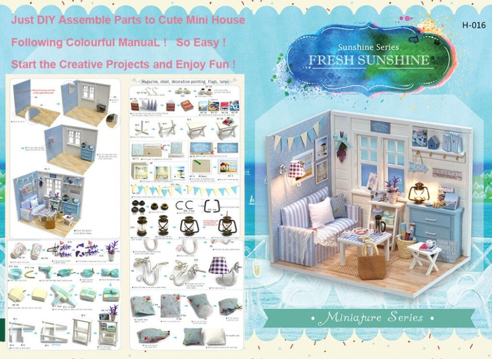 Casa de muñecas en miniatura de madera para niños, muebles de casa de muñecas en miniatura, luces LED, Kit de construcción de casa, juguetes para niños, regalos de cumpleaños