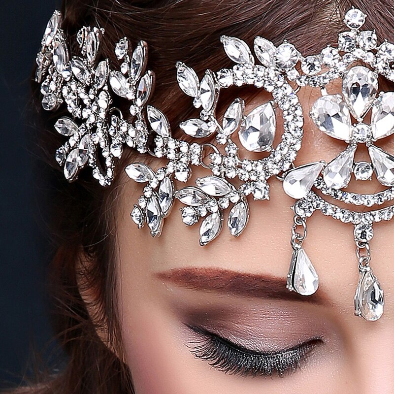 Diademas de cristal para mujer, joyería para el cabello, accesorios de boda, Tiaras y coronas de cristal, cadena para la cabeza