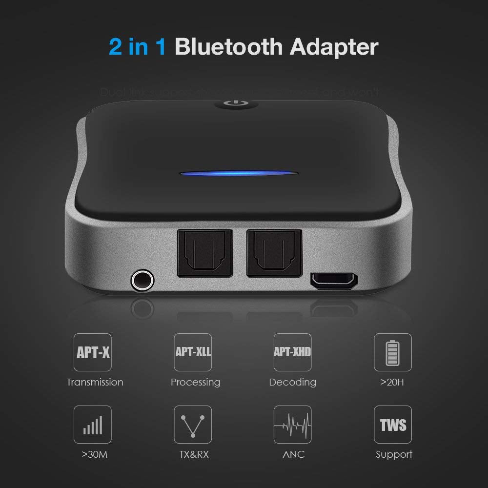 Transmetteur récepteur Bluetooth 5.0, adaptateur sans fil CSR8675 Aptx HD, adaptateur optique Toslink/3.5mm AUX/SPDIF pour haut-parleur de télévision de voiture