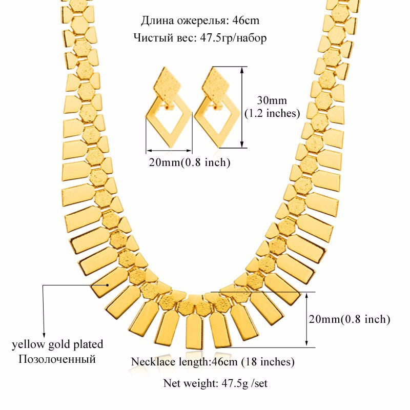 U7 Hyperbole Gold Color Earring Necklace 2pcs/set Women Geometry Charms Luxury Fashion Ethiopian African Dubai Costume Jewelry