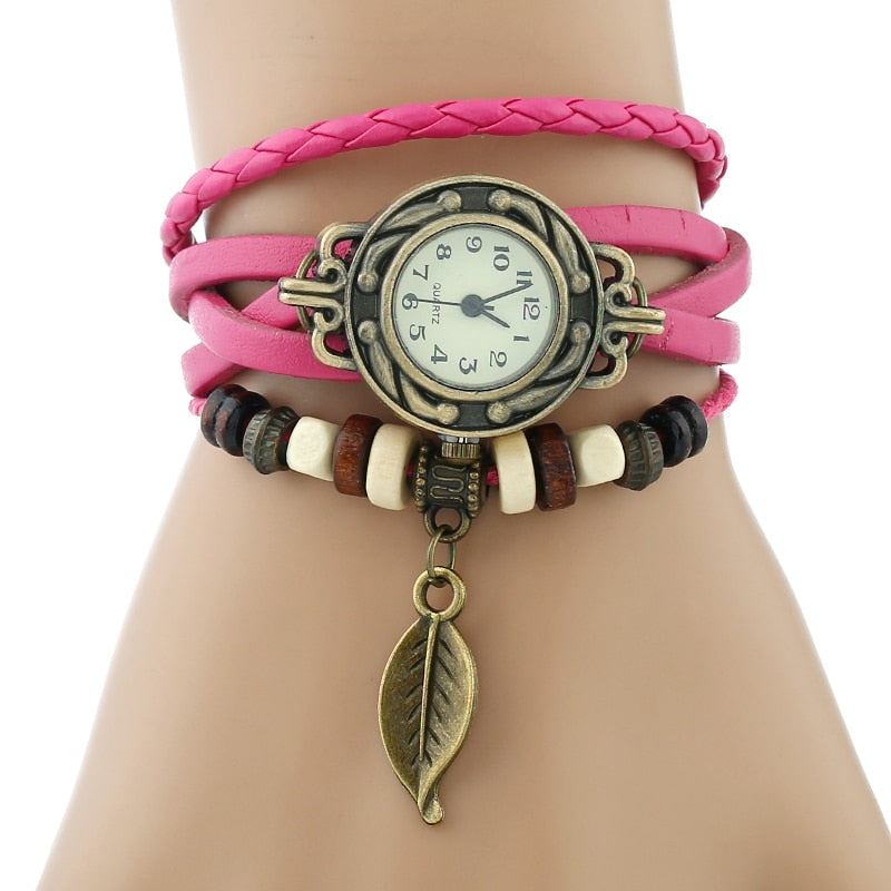 Gnova Platinum clásico reloj de pulsera de cuero genuino para mujer reloj Vintage reloj de pulsera de hoja de moda coreana regalo para niñas