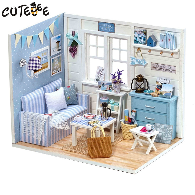 Maison de poupée miniature en bois, meubles de maison de poupée, lumières LED, Kit de construction de maison, jouets pour enfants, cadeaux d'anniversaire, bricolage