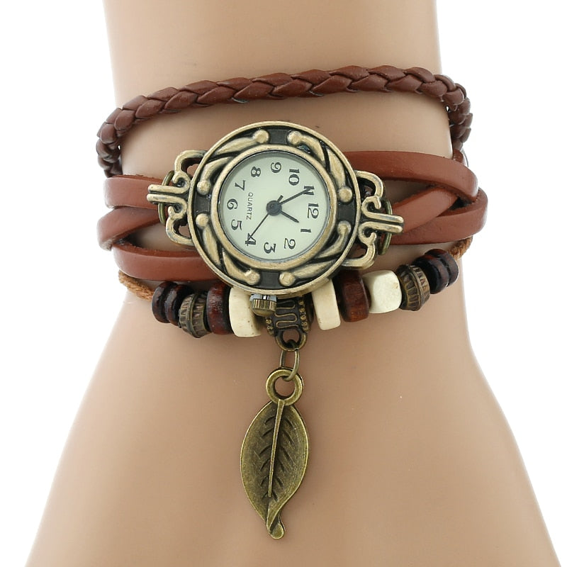 Gnova Platinum clásico reloj de pulsera de cuero genuino para mujer reloj Vintage reloj de pulsera de hoja de moda coreana regalo para niñas