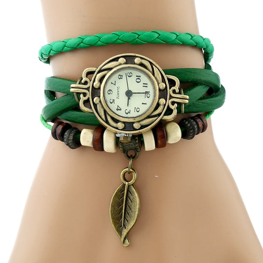 Gnova Platinum clásico reloj de pulsera de cuero genuino para mujer reloj Vintage reloj de pulsera de hoja de moda coreana regalo para niñas