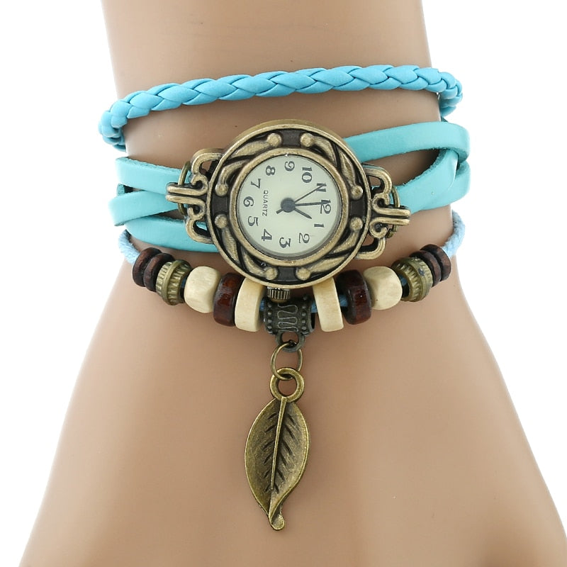 Gnova Platinum clásico reloj de pulsera de cuero genuino para mujer reloj Vintage reloj de pulsera de hoja de moda coreana regalo para niñas