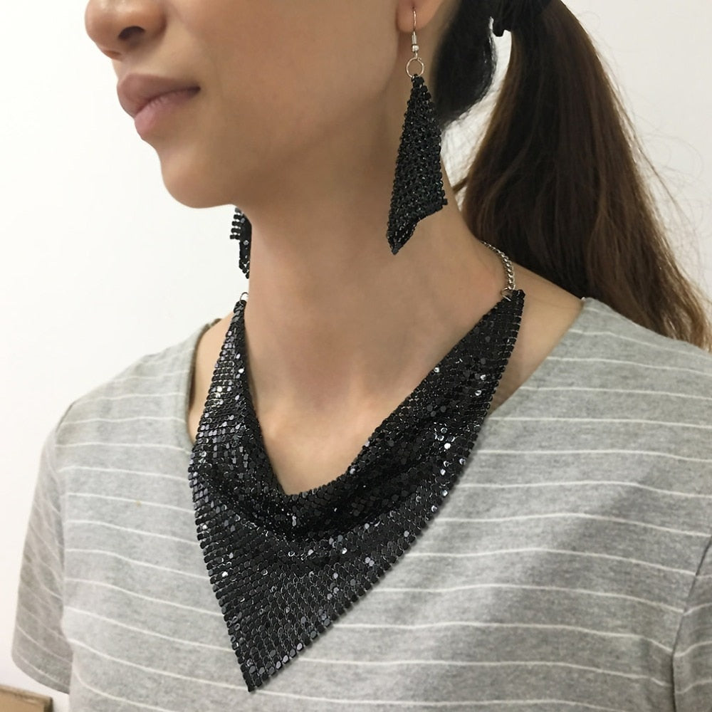 MANILAI-Conjunto de joyería india de estilo elegante, Gargantilla con pechera de Metal brillante, collares, pendientes, conjuntos de joyería de moda para fiesta y boda, estilo bohemio