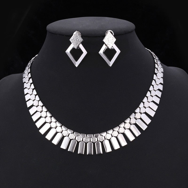 U7 Hyperbole Gold Color Earring Necklace 2pcs/set Women Geometry Charms Luxury Fashion Ethiopian African Dubai Costume Jewelry