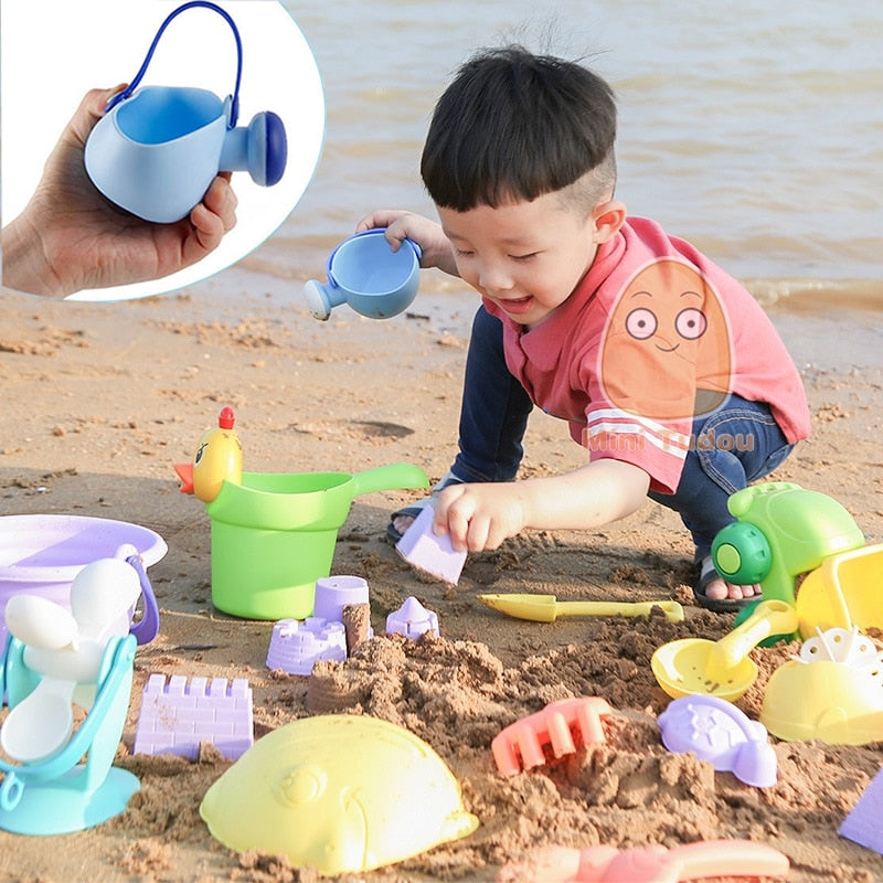 Juguetes de playa suaves de silicona para bebé, bolsa de malla para niños, juego de baño, carrito de fiesta en la playa, cubo de patos, moldes de arena, herramienta para juego de agua