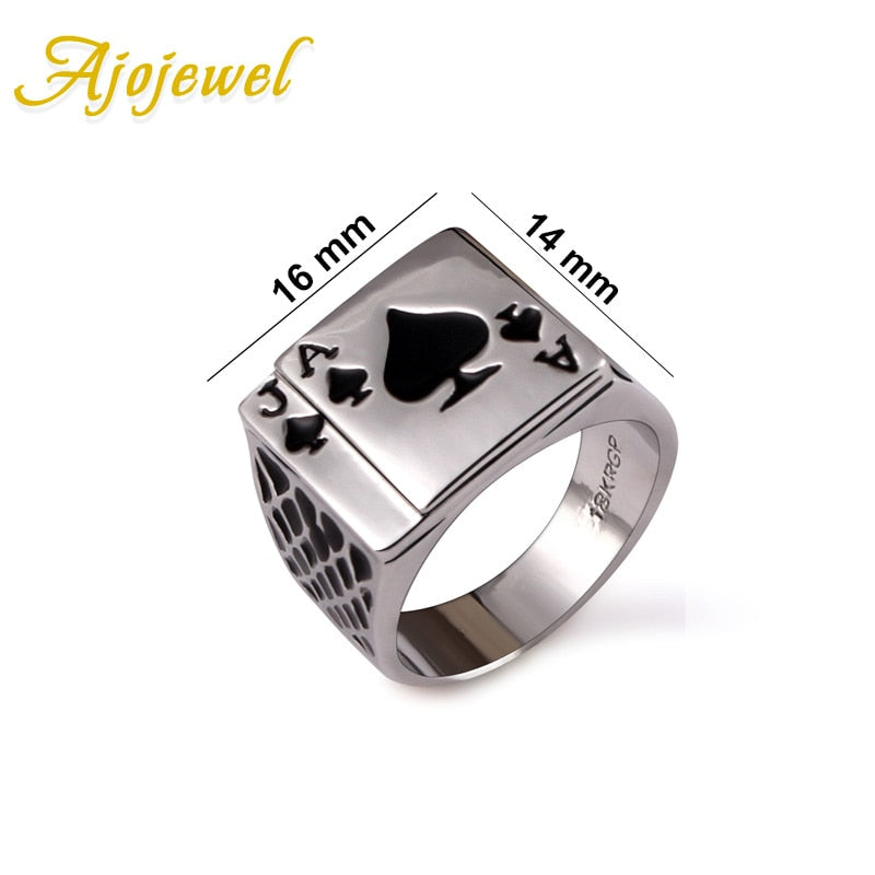 Taille 7-12 classique Cool bijoux pour hommes gros émail noir pique bague de Poker hommes couleur or