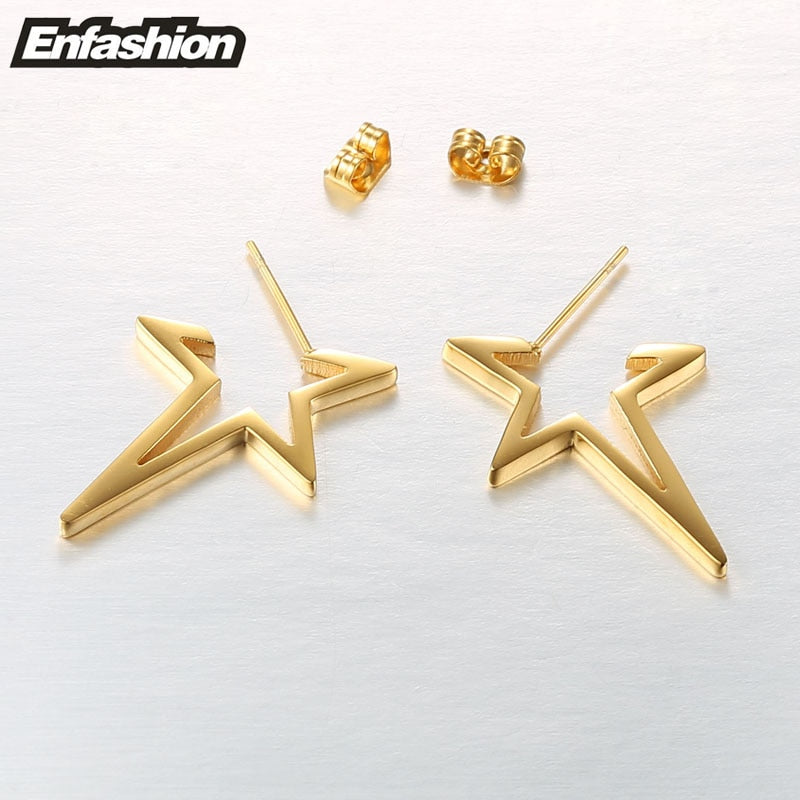 Pendientes de estrella Enfashion, pendientes Punk con pasador, pendientes de Color oro rosa, pendientes de acero inoxidable para mujer, joyería al por mayor