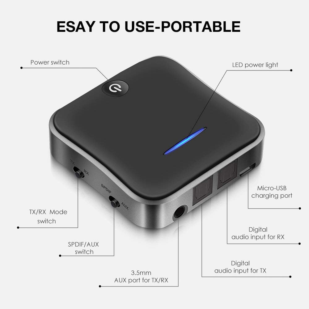 Bluetooth Transmitter Receiver 5.0 Wireless Adapter CSR8675 Aptx HD Adapter Optical Toslink/3.5mm AUX/SPDIF For Car TV Speaker