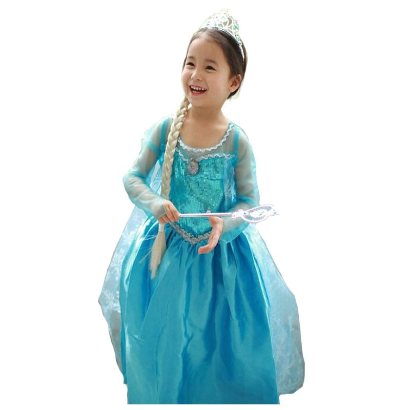 Snow Queen Elsa Dress Baby Girls Cosplay Dress Costume Princess Anna Dress Kids Clothes Halloween Christmas Dress for Child Full