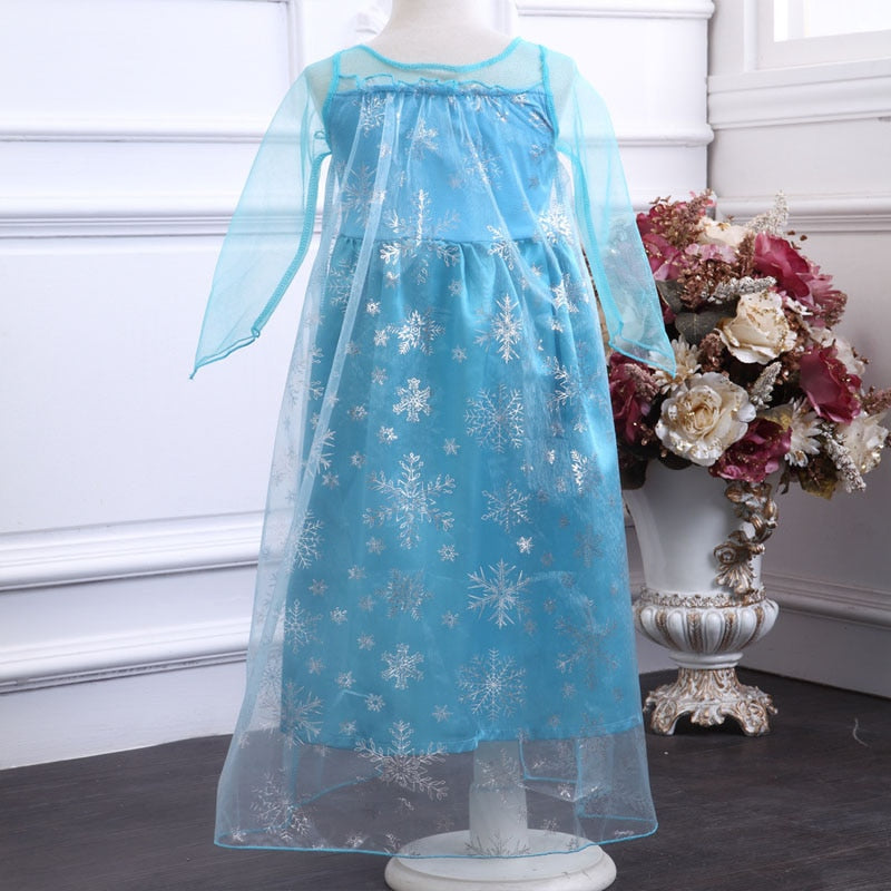 Snow Queen Elsa Dress Baby Girls Cosplay Dress Costume Princess Anna Dress Kids Clothes Halloween Christmas Dress for Child Full