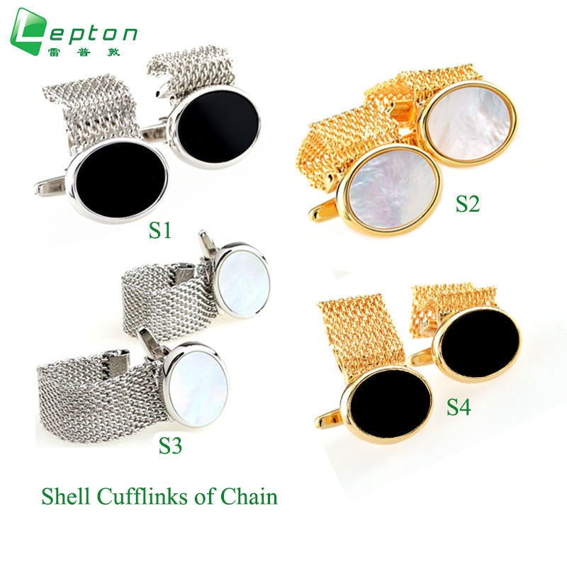 Gemelos de concha para hombre, gemelos de cadena de alta calidad Lepton chapados en Color dorado para hombre, gemelos románticos para vestido de camisa de novio de boda