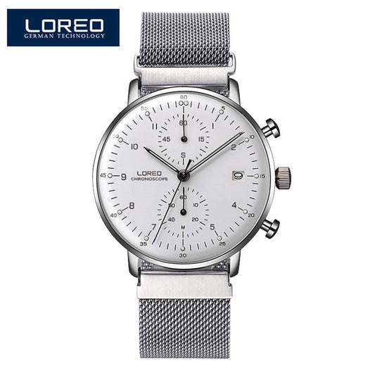 LOREO – montre à Quartz en acier argenté pour hommes, marque de luxe, étanche 3ATM, lumineuse, calendrier, livraison directe, 2023