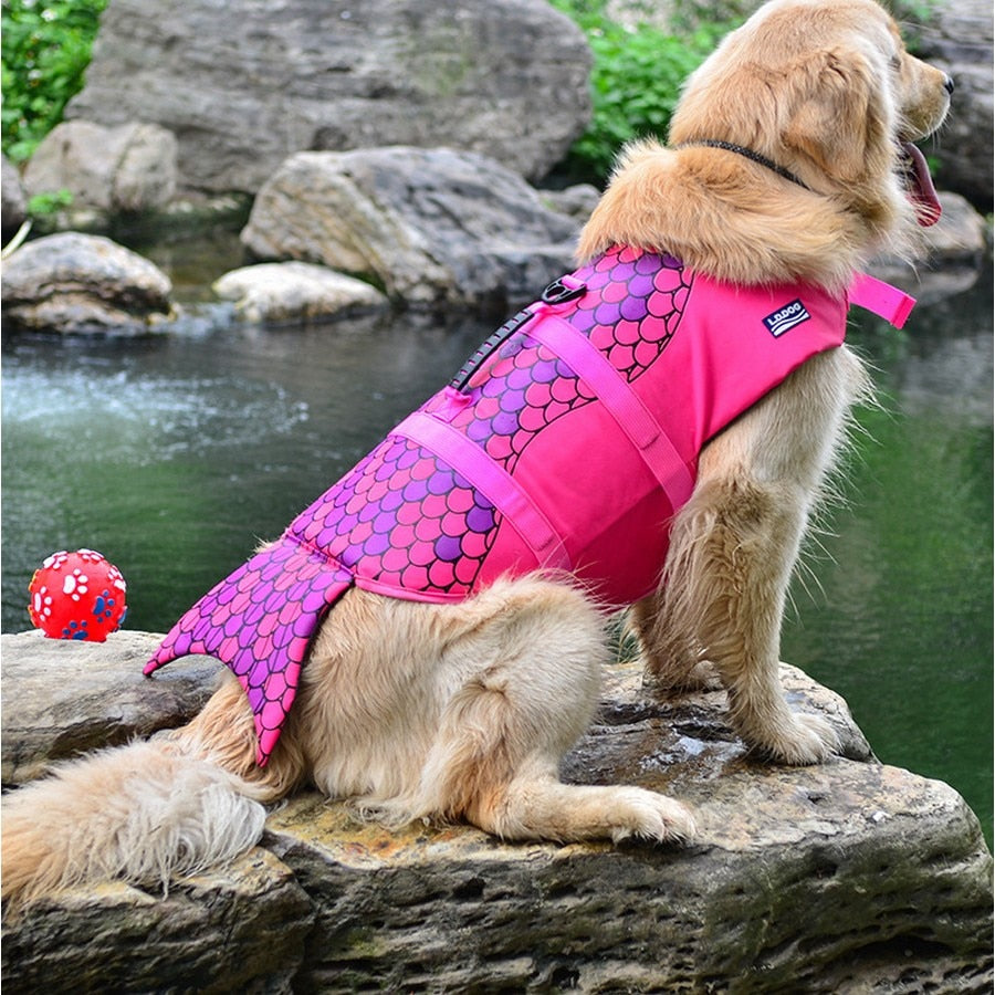 Chaleco salvavidas para perros y mascotas, ropa, chaleco salvavidas, Collar, arnés para perros, natación, traje de baño de verano, tiburón sirena, envío directo, chaleco salvavidas