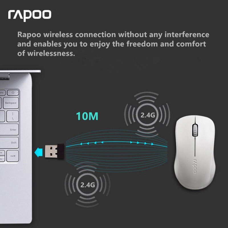 Original Rapoo Silent Wireless Optical Mouse Mute Button Click Mini Noiseless Game Mice 1000 DPI for Macbook PC Laptop Computer