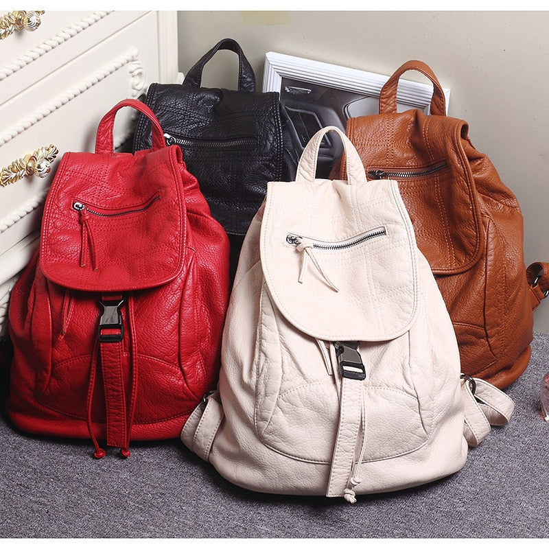 Sac à dos en cuir lavé pour femmes, marque célèbre de luxe, sac à bandoulière décontracté, sac d'école pour adolescents, sacs à la mode pour femmes