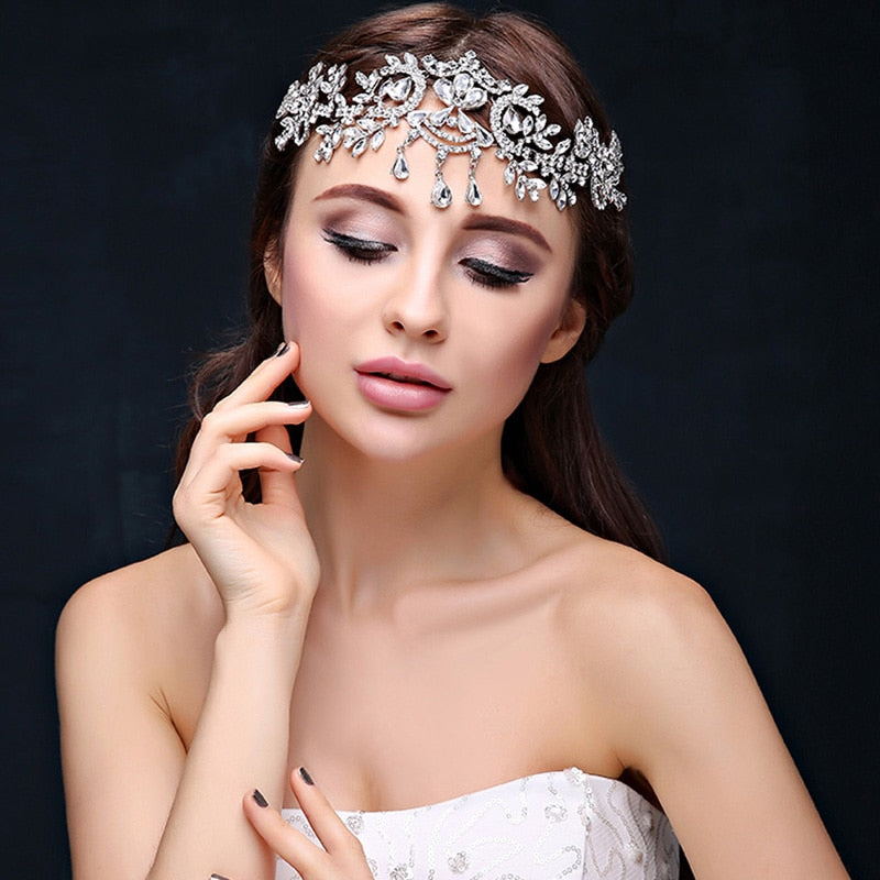 Diademas de cristal para mujer, joyería para el cabello, accesorios de boda, Tiaras y coronas de cristal, cadena para la cabeza