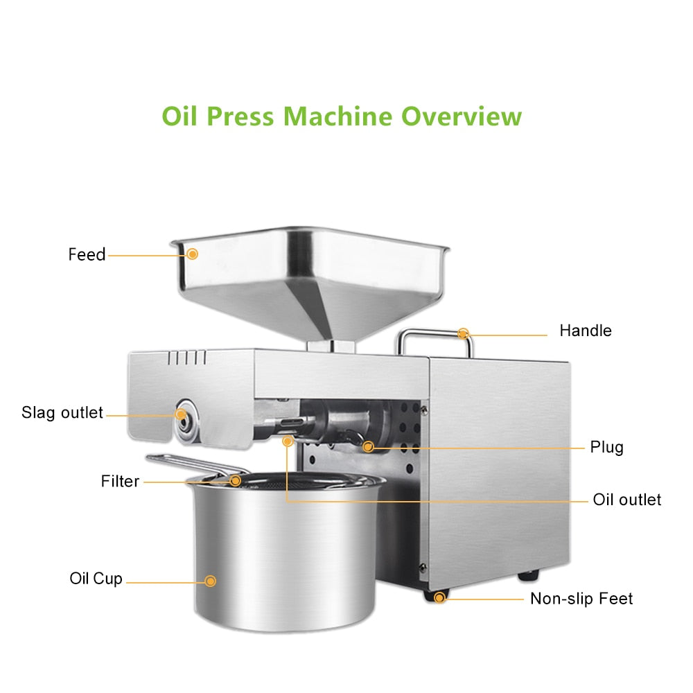 BioloMix New  Stainless Steel Oil Press Machine Commercial Home Oil Extractor Expeller Presser 110V or 220V available