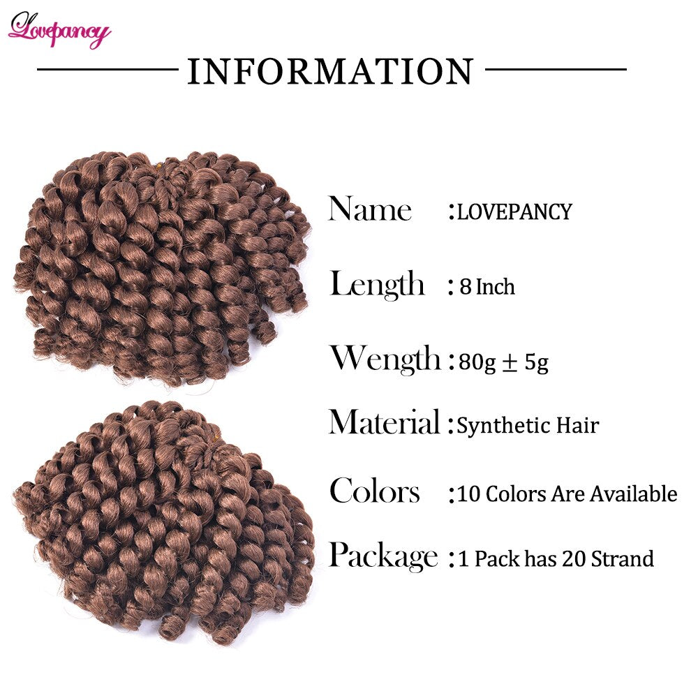 Lovepancy 8 pulgadas rizado Jumpy Wand Curl jamaicano (2 piezas) extensiones de cabello trenzado sintético de rebote cabello trenzado Afro Crochet para mujeres negras