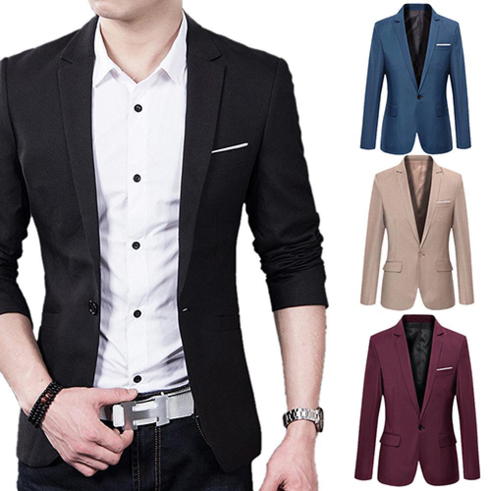 Blazer Slim à col montant pour hommes, couleur unie, vêtements d'affaires formels, costume à un bouton, offre spéciale