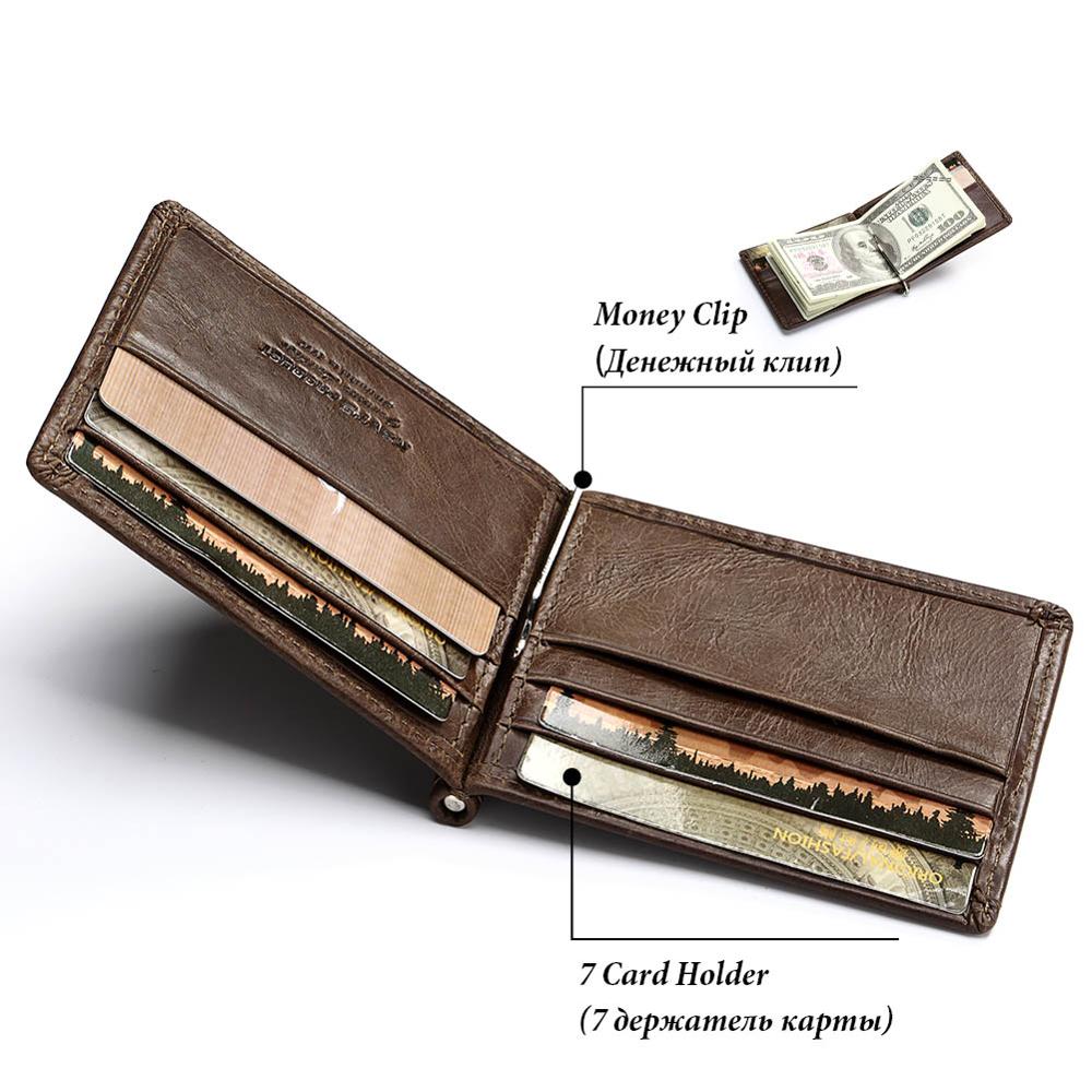 Famosa marca de hombre 100% de cuero genuino plegable cartera para hombre Clip para dinero abrazadera masculina monedero delgado de alta calidad