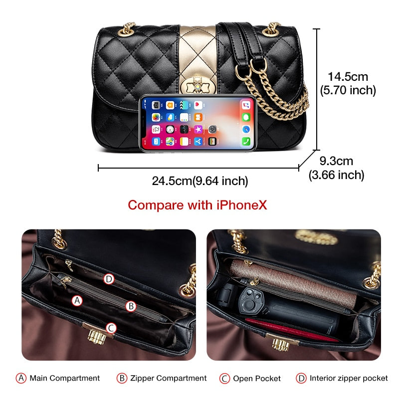 FOXER Women Crossbody Shoulder Bag Diamond Lattice Handbag Lady Purse Split Leather Chain Strap Messenger Bag Valentine Day Gift