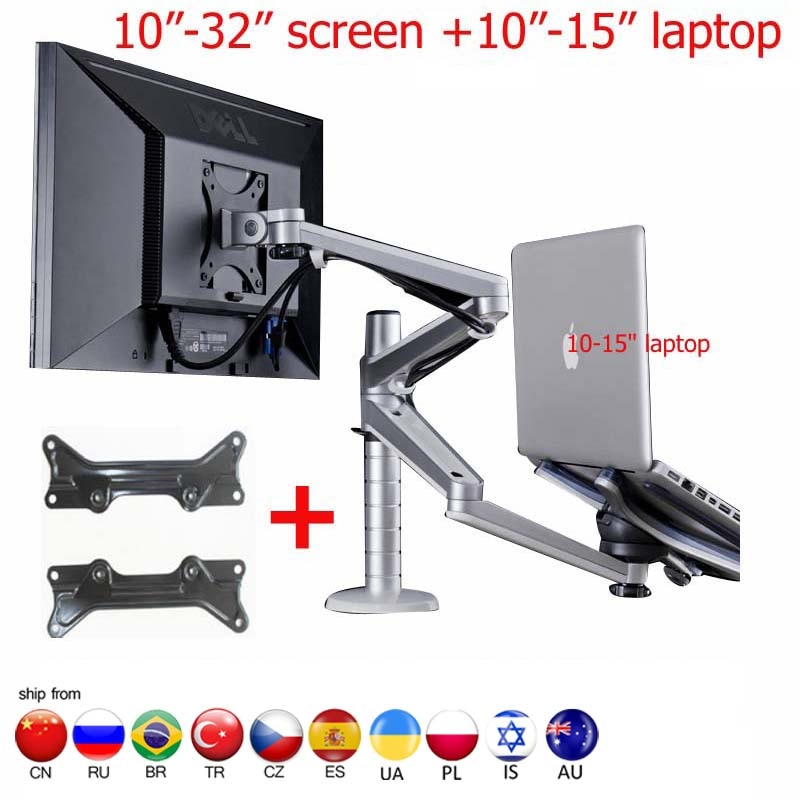 OA-7X de escritorio Multimedia de doble brazo, soporte de monitor LCD de 27 pulgadas + soporte para portátil, mesa de movimiento completo, brazo para montaje de Monitor Dual