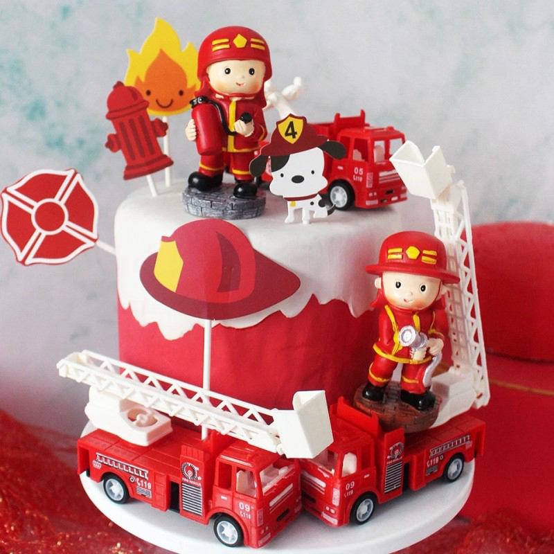 Échelle de feu camion pompier gâteau Topper fête d'anniversaire réservoir d'eau bébé douche garçon 1er un an joyeux anniversaire fête cadeaux de cuisson