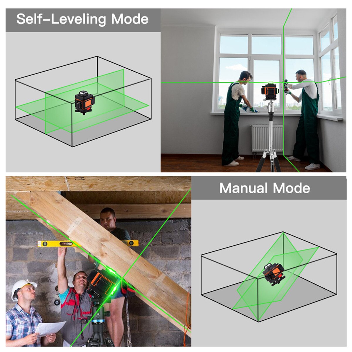 Nivel láser 16/12 líneas 4D luz verde pantalla LED nivelación automática niveles láser 360 ° Cruz Vertical Horizontal Control remoto