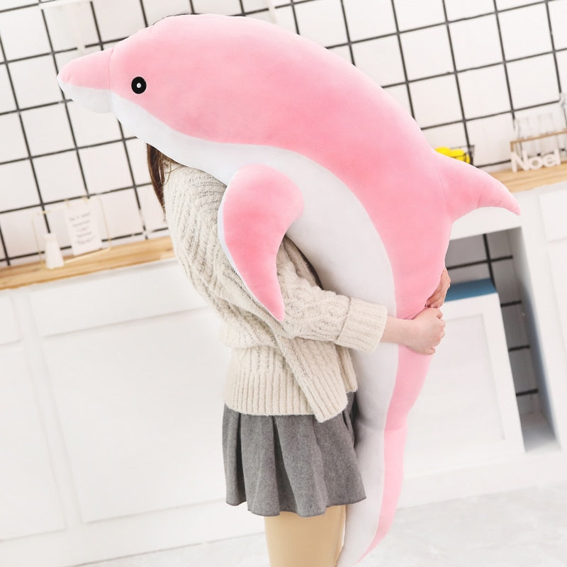 Juguetes de peluche de delfines Kawaii grandes para niños, muñeco de Animal marino de peluche, almohada suave para dormir de bebé de 160cm, regalo encantador para niñas