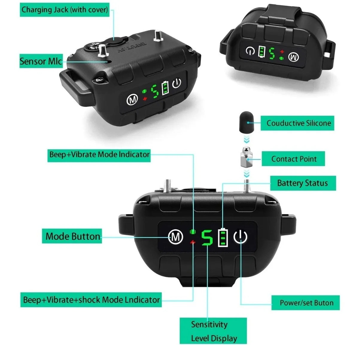 Collar antiladridos, recargable, pitido, vibración, descarga eléctrica inofensiva, Collar electrónico de entrenamiento sin ladridos para perros pequeños, medianos y grandes