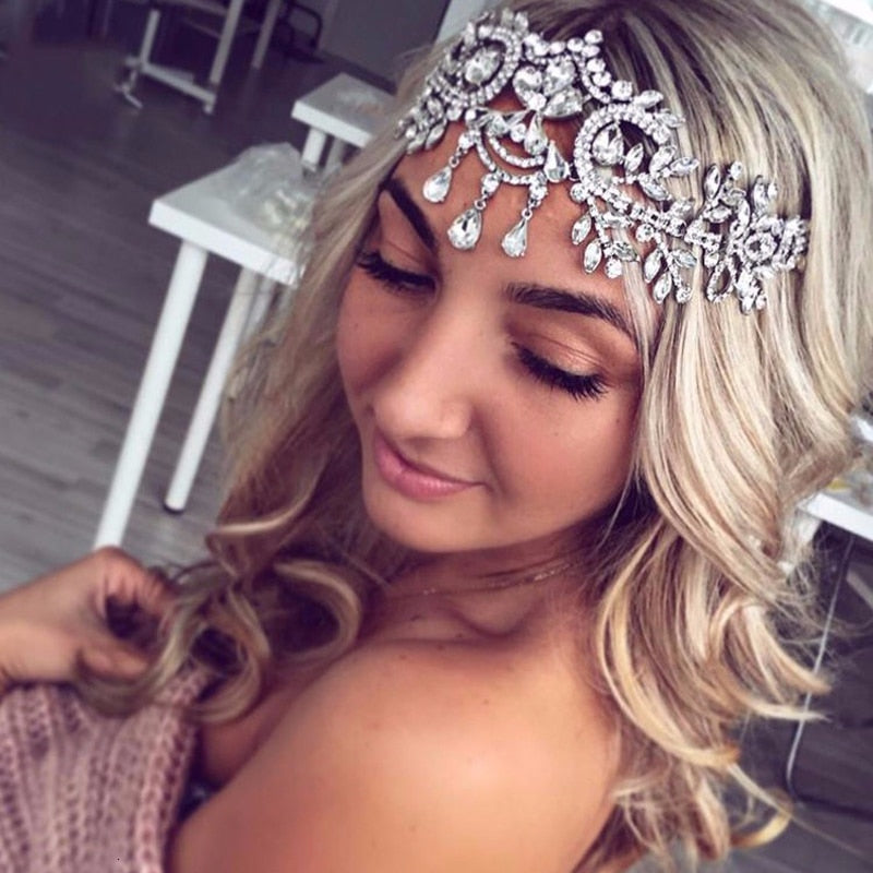 Diademas de cristal para mujer, joyería para el cabello, accesorios de boda, Tiaras y coronas de cristal, cadena para la cabeza