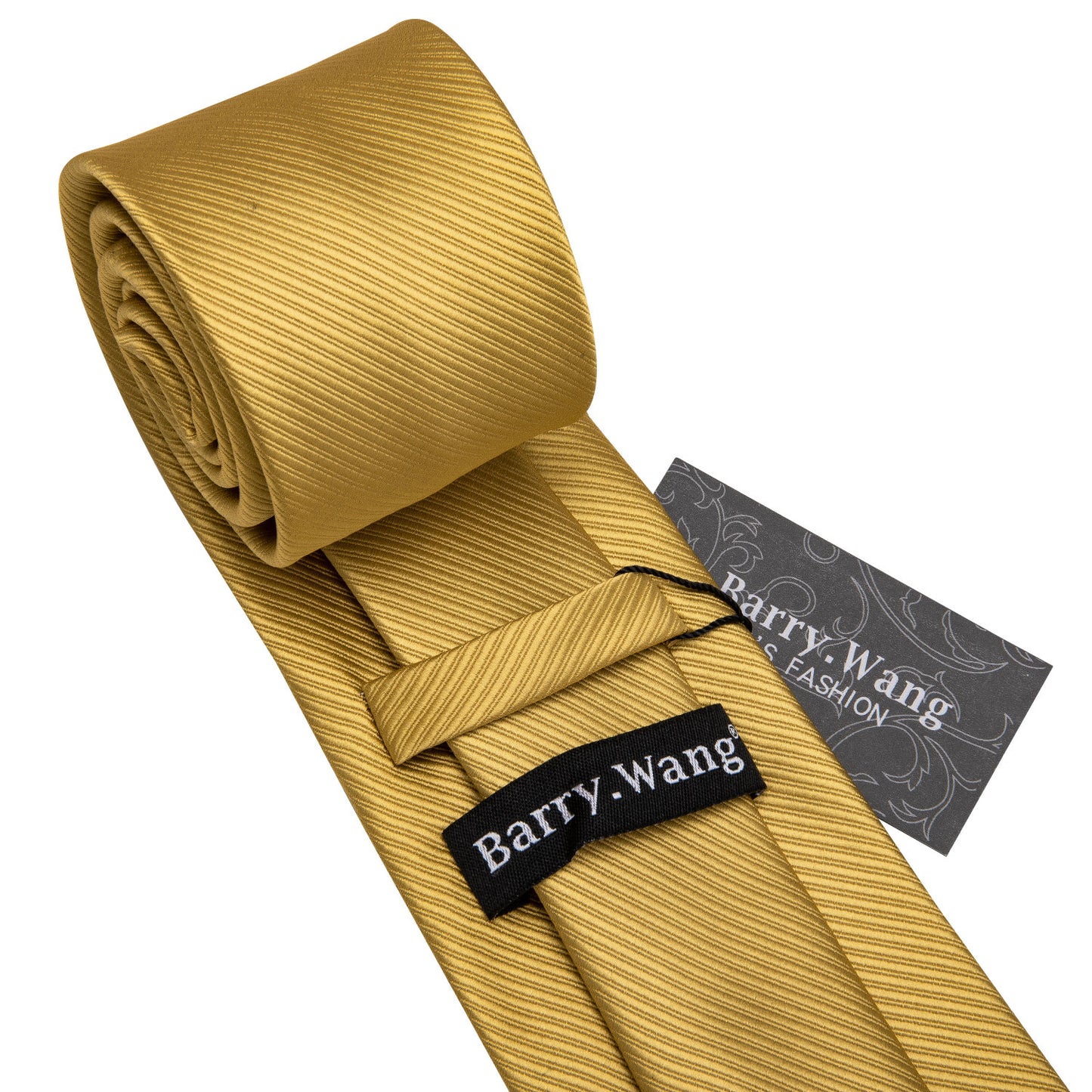 Gold Solid Tie Set Silk Tie For Men Business Gift Party Necktie Handkerchief Cravat Barry.Wang Fashion Designer Tie Set LS-5244