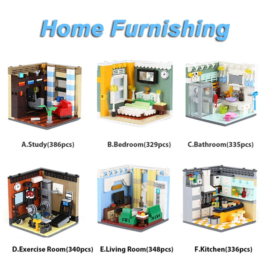 MEOA Living House Sets 6 estilos muebles para el hogar bloques de construcción ciudad ladrillos MOC Friends juegos de construcción para el hogar juguetes educativos regalo