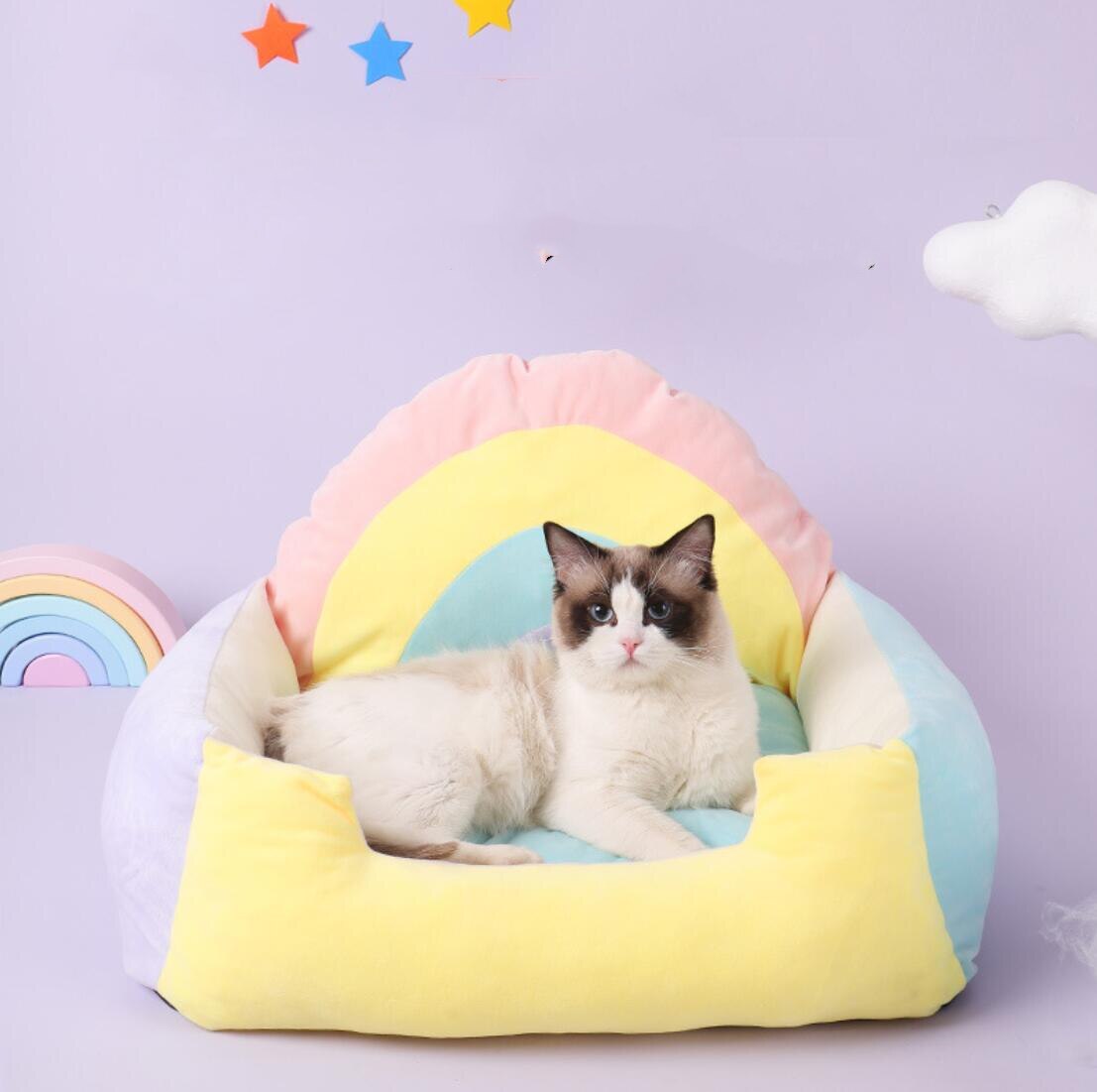 Rainbow Pet Bed Deep Sleep Comfort In Winter Cat Bed Little Mat Sofa For Cat's House Products Pets Tent Cozy Cave Beds