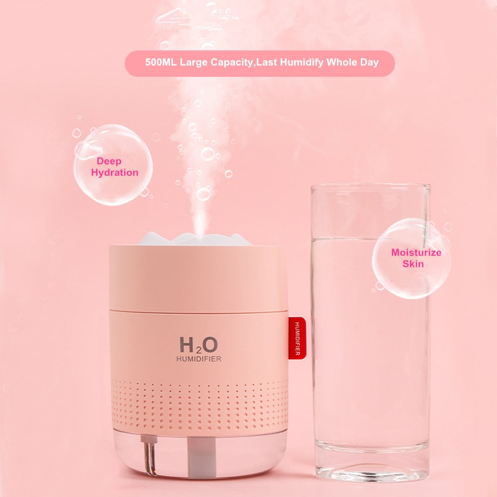 Humidificateur de montagne de neige blanche 500ML, diffuseur d'air ultrasonique USB, lumière apaisante, aromathérapie, humidificateur pour la maison