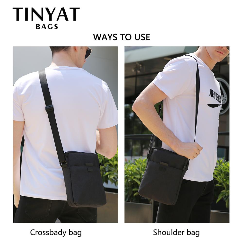 TINYAT Men's Bags Light Canvas Shoulder Bag For 7.9' Ipad Casual Crossbody Bags Waterproof Business Shoulder bag for men 0.13kg